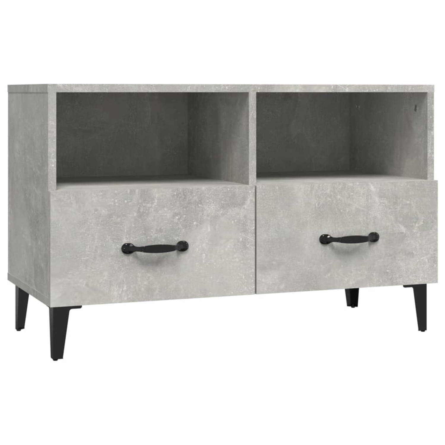 The Living Store TV-meubel Betongrijs - - Afmetingen- 80 x 36 x 50 cm - Materiaal- Bewerkt hout en ijzer