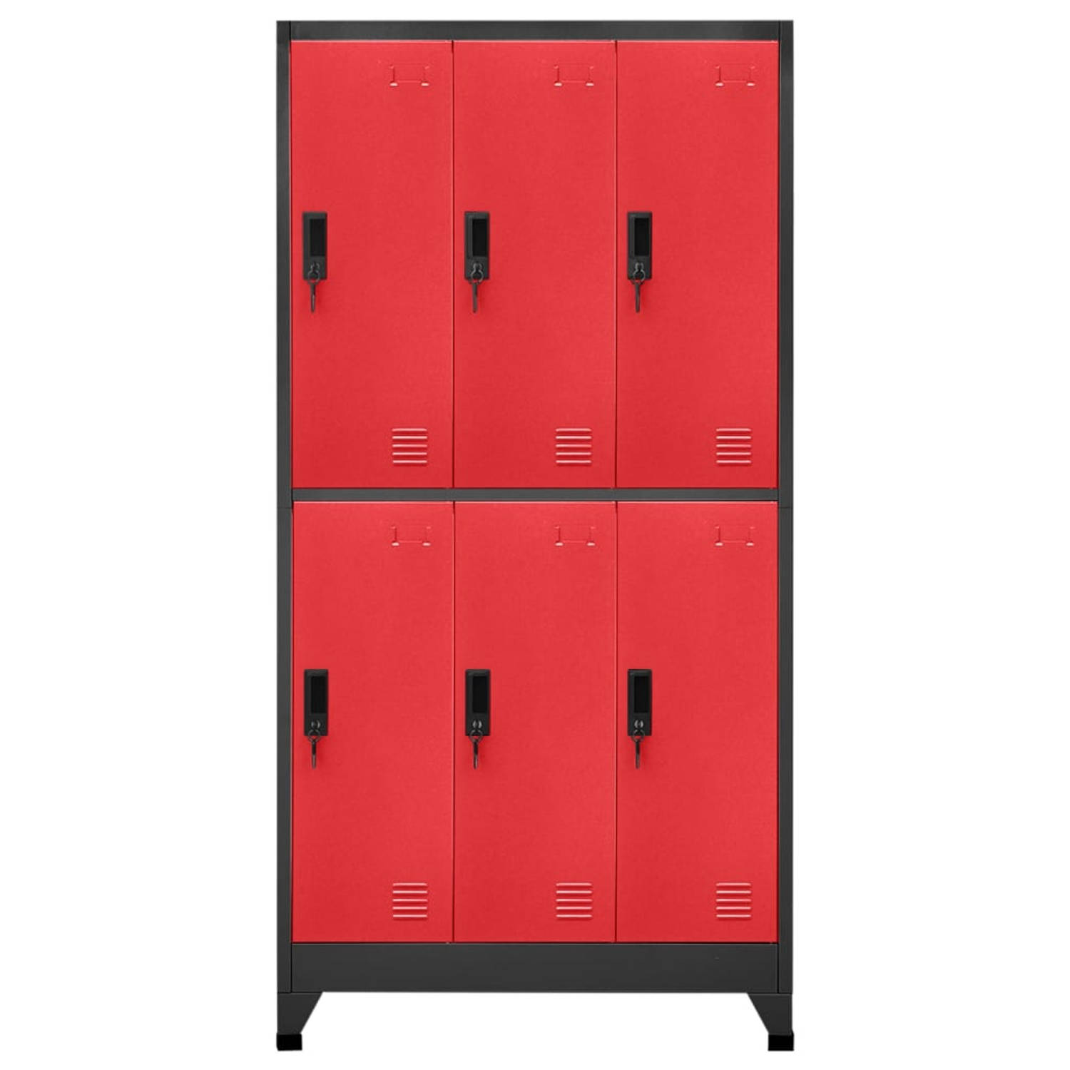 The Living Store Lockerkast - Opbergkast - 90x45x180cm - Staal - Antraciet/Rood