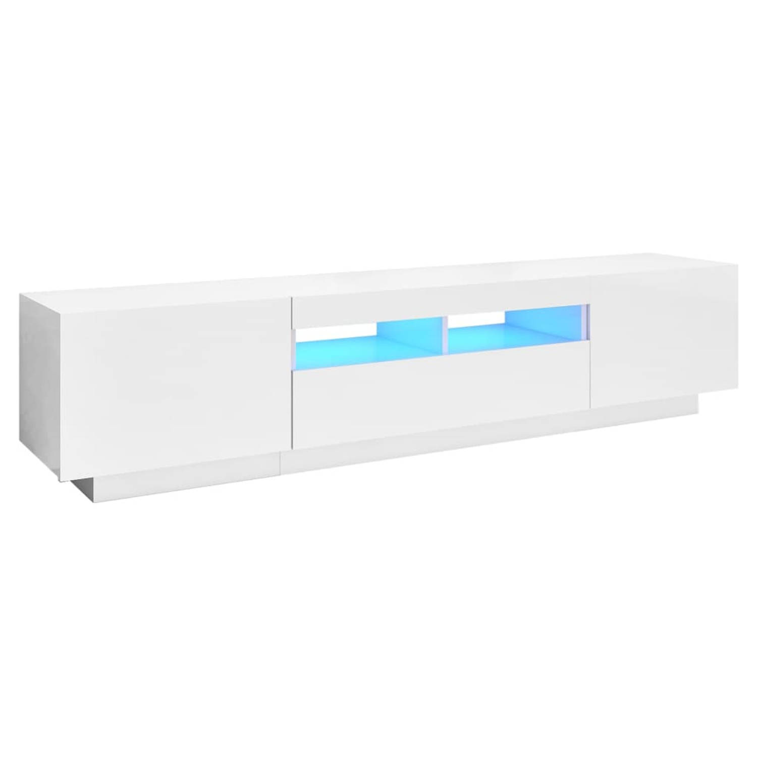 The Living Store TV-meubel - RGB LED-verlichting - Hoogglans wit - Bewerkt hout - 180 x 35 x 40 cm - USB-aansluiting