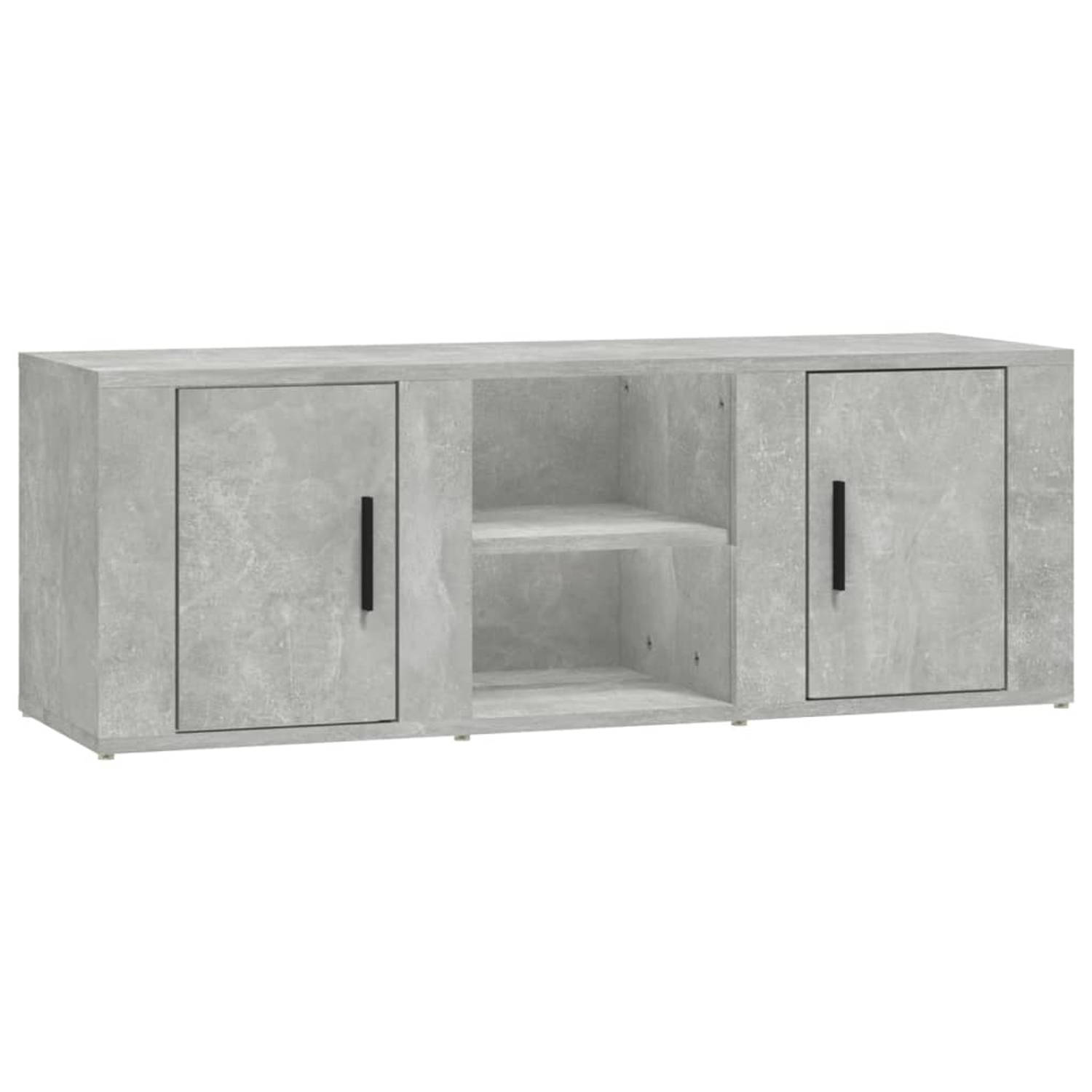 The Living Store TV-meubel betongrijs 100x31.5x35 cm - Stevig hout - Voldoende opbergruimte - Stofvrije opberging