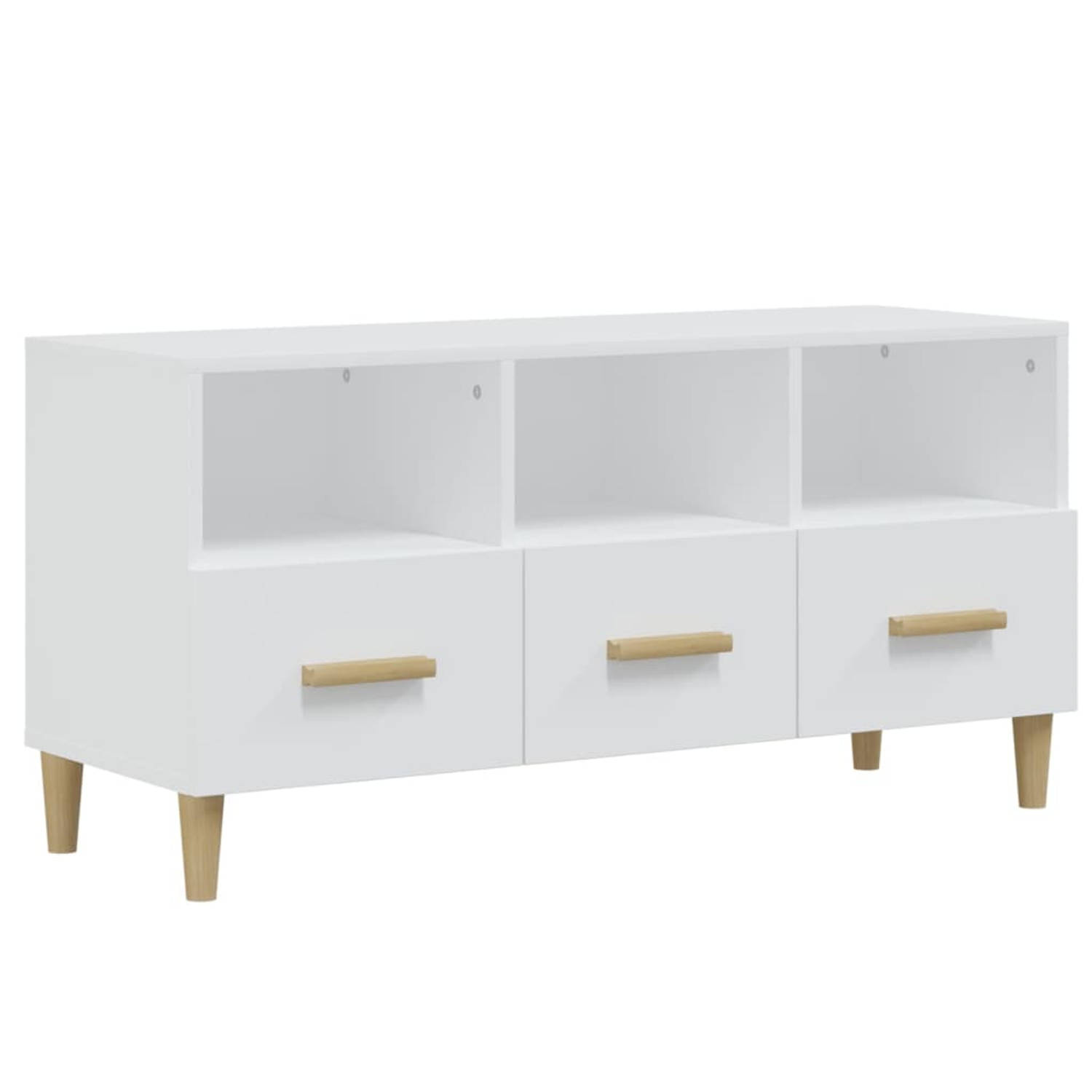 The Living Store TV-meubel - Modern Hout - 102 x 36 x 50 cm - Hoogglans wit