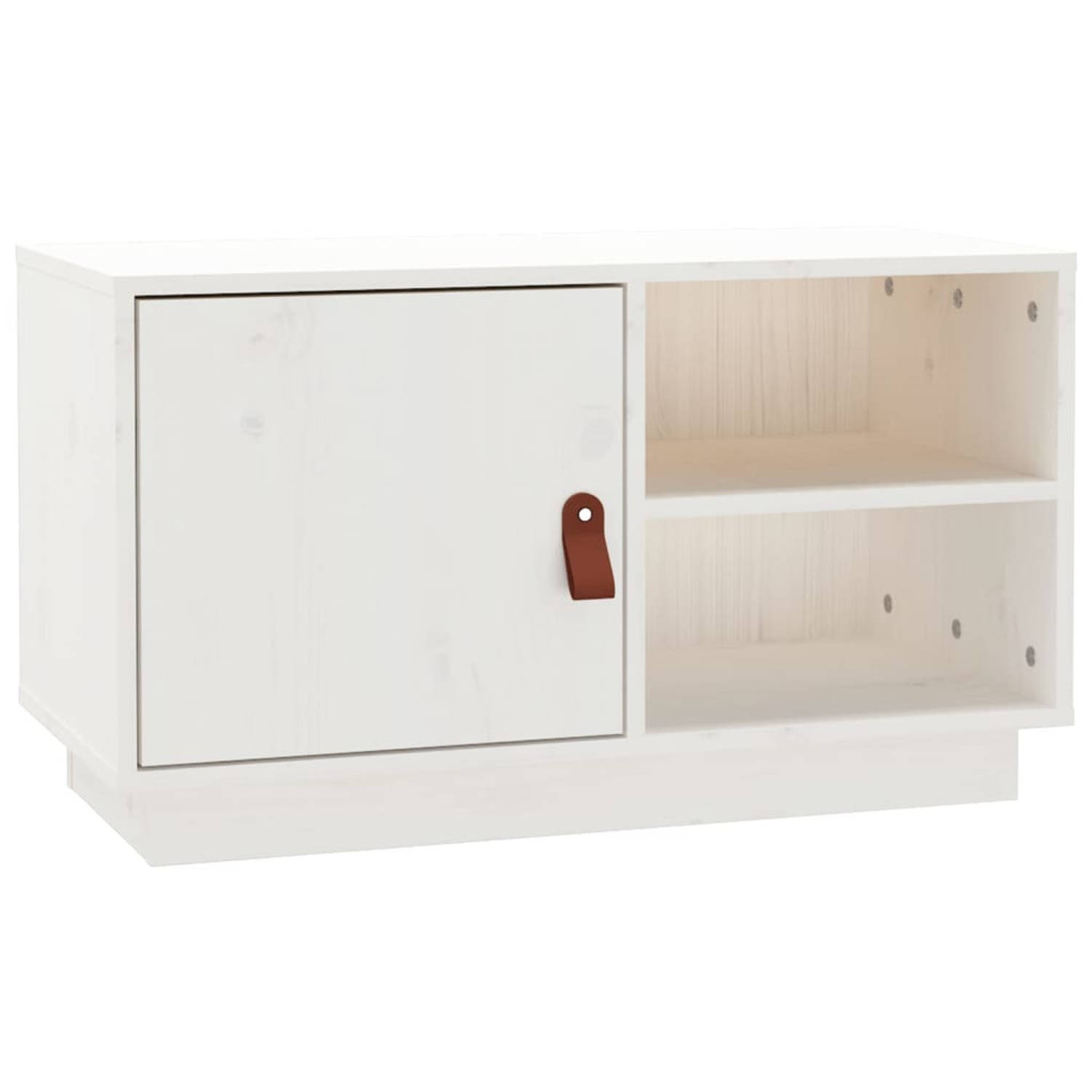 The Living Store Televisiemeubel - Serie tv-kast - Massief grenenhout - 70x34x40 cm - Wit