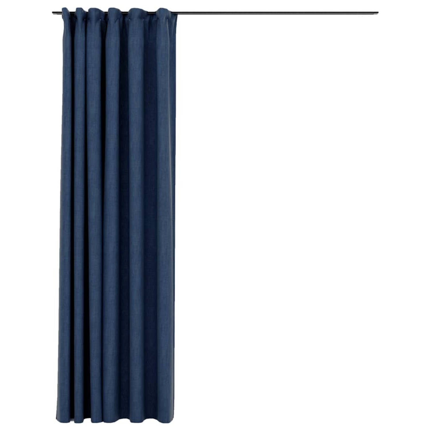 The Living Store Gordijn linnen-look verduisterend met haken 290x245 cm blauw - Gordijn