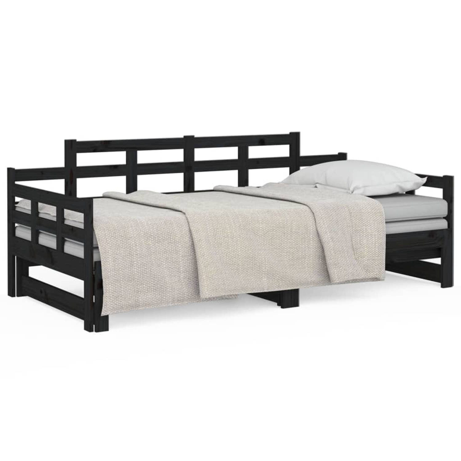 The Living Store Slaapbank uitschuifbaar massief grenenhout zwart 2x(80x200) cm - Slaapbank - Slaapbanken - Bedbank - Bed - Bedframe - Houten Bedframe - Bedbodem - Slaapmeubel - Le