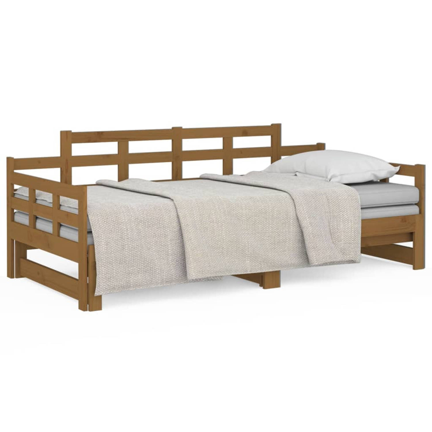 The Living Store Slaapbank uitschuifbaar grenenhout honingbruin 2x(80x200) cm - Slaapbank - Slaapbanken - Bedbank - Bed - Bedframe - Houten Bedframe - Bedbodem - Slaapmeubel - Ledi