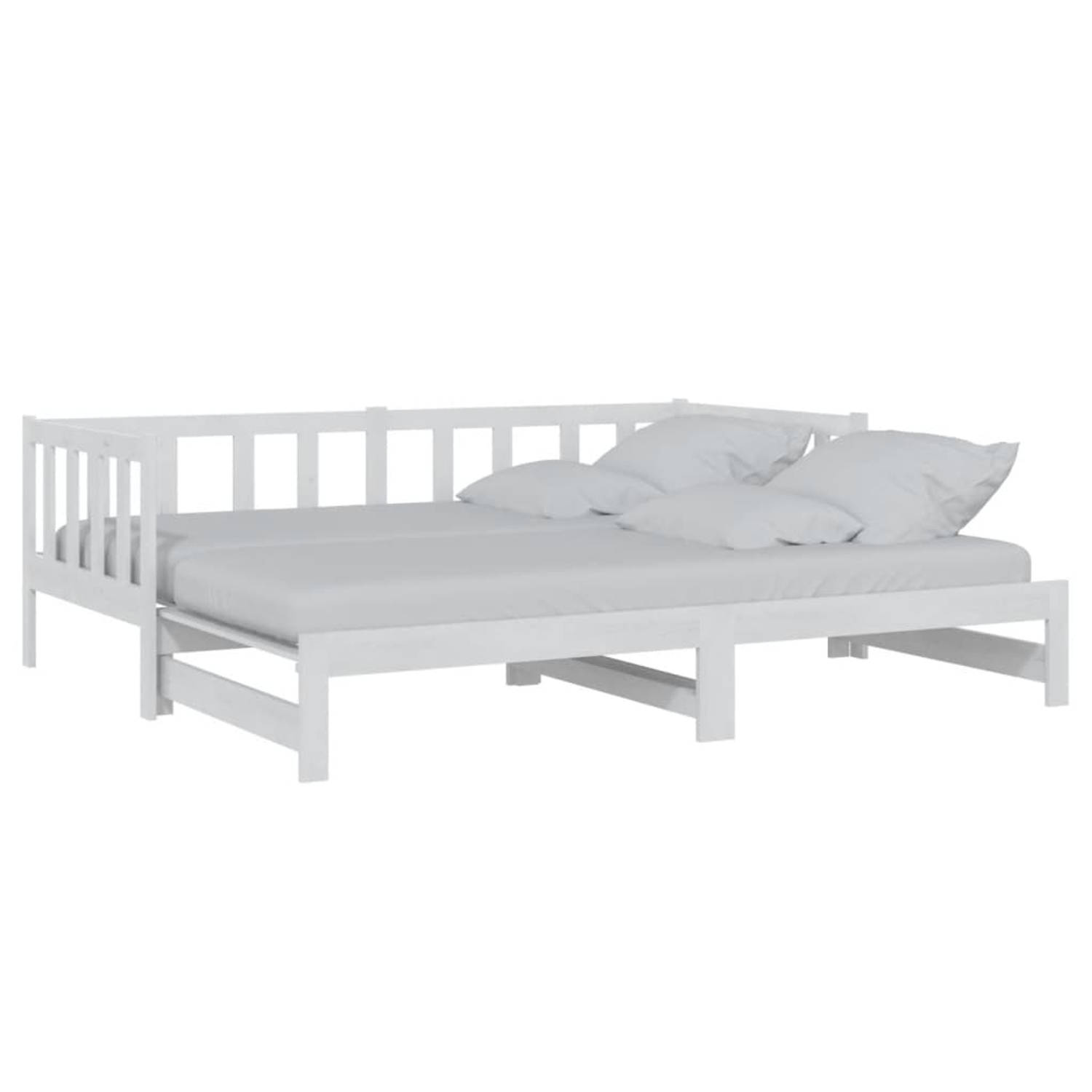 The Living Store Slaapbank uitschuifbaar massief grenenhout wit 2x(90x200) cm - Bedbank - Bedbanken - Bed Bank - Bed Banken - Slaapbank - Slaapbanken - Slaap Bank - Slaap Banken -