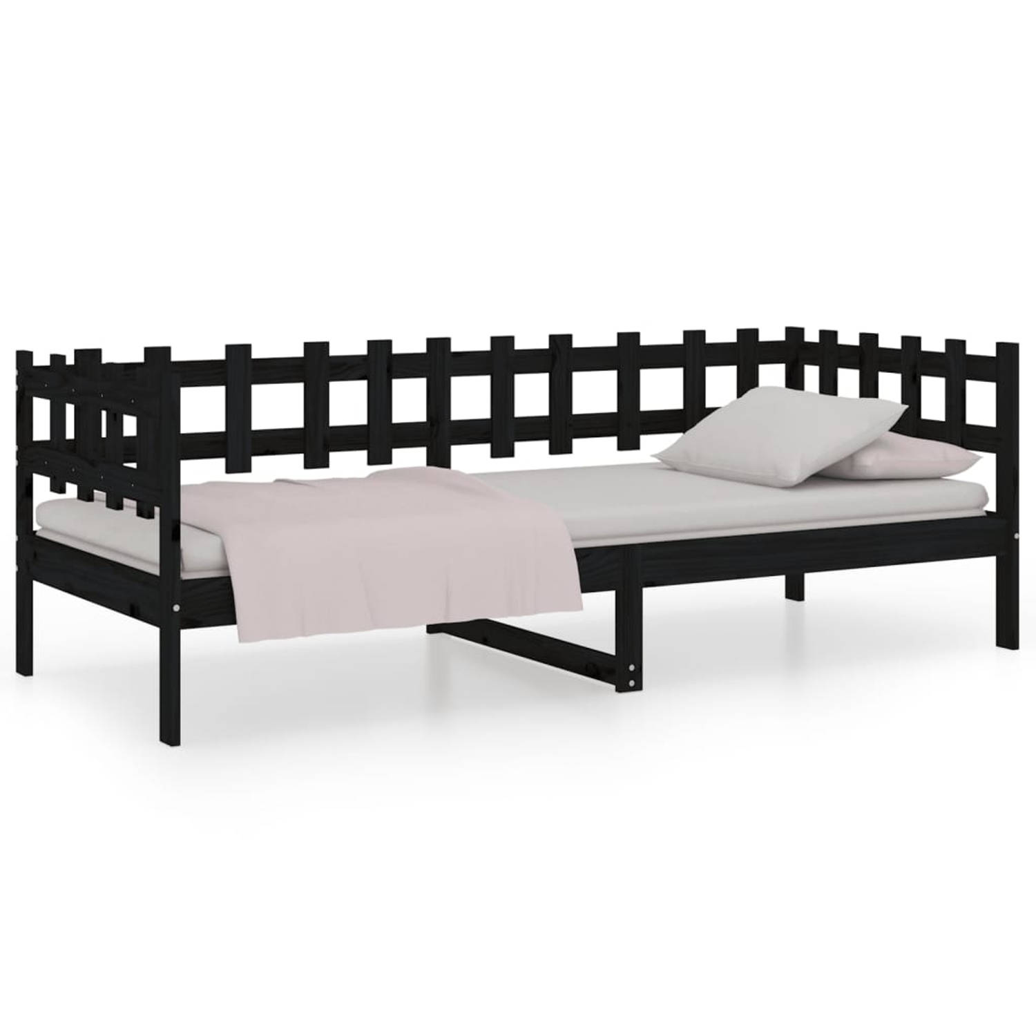 The Living Store Slaapbank 90x200 cm massief grenenhout zwart - Slaapbank - Slaapbanken - Bedbank - Bed - Bedframe - Houten Bedframe - Bedbodem - Logeerbed - Slaapmeubel - Ledikant