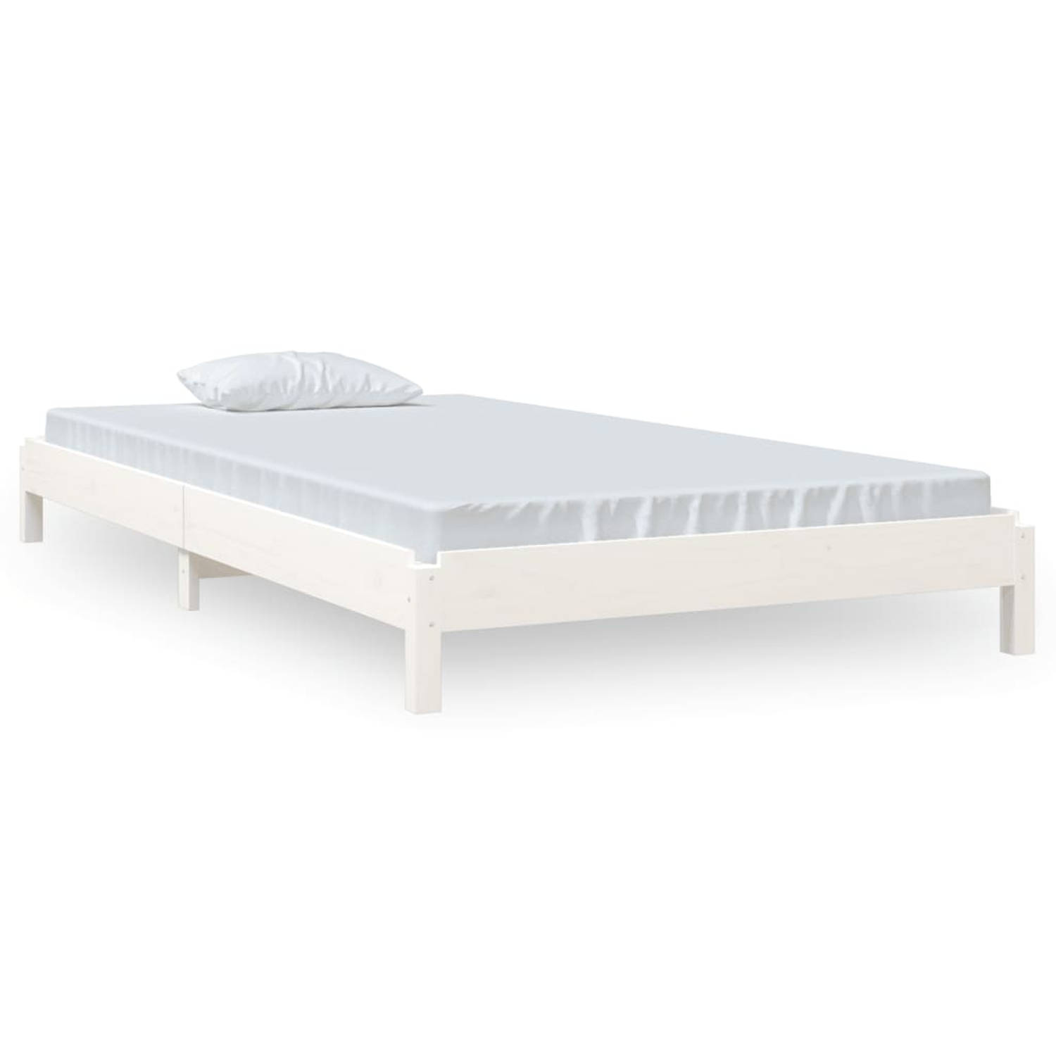 The Living Store Stapelbaar Bed - Grenenhout - 206.5 x 86.5 x 22 cm - Wit