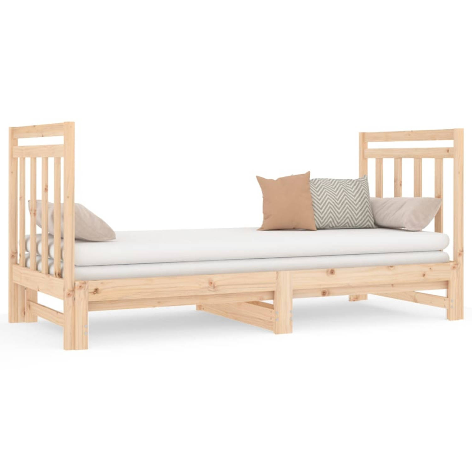 The Living Store Slaapbank uitschuifbaar massief grenenhout 2x(90x190) cm - Slaapbank - Slaapbanken - Bedbank - Bed - Bedframe - Houten Bedframe - Bedbodem - Logeerbed - Slaapmeube