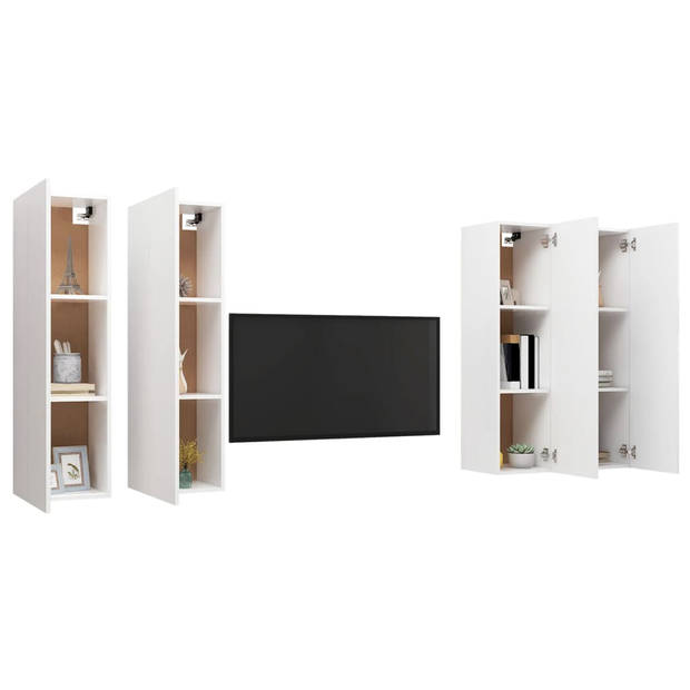 The Living Store Hangende Televisiekastenset - Wandmeubelen - Spaanplaat - 30.5 x 30 x 110 cm - Wit