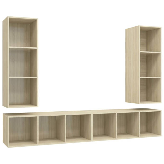 The Living Store TV-meubel set - sonoma eiken - 37x37x107 cm - montagemateriaal - 4 stuks