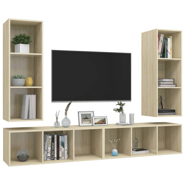 The Living Store TV-meubel set - sonoma eiken - 37x37x107 cm - montagemateriaal - 4 stuks