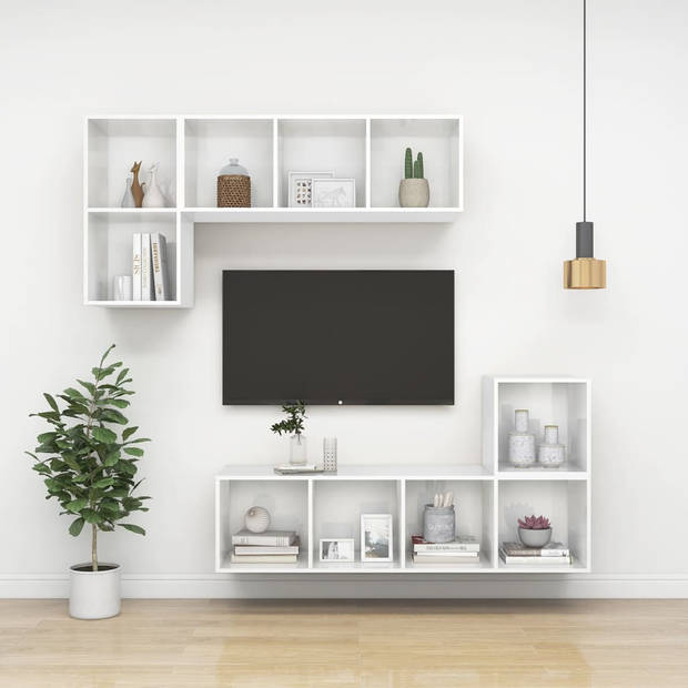 The Living Store TV-meubel - televisiewandmeubel - hoogglans wit - 37 x 37 x 107 cm - spaanplaat