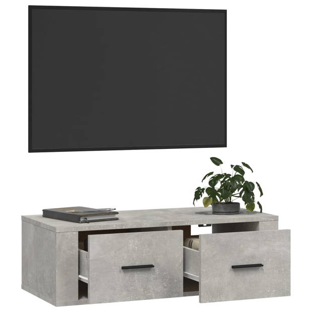 The Living Store Hangend TV-meubel Betongrijs - 80 x 36 x 25 cm - Duurzaam hout - 2 lades