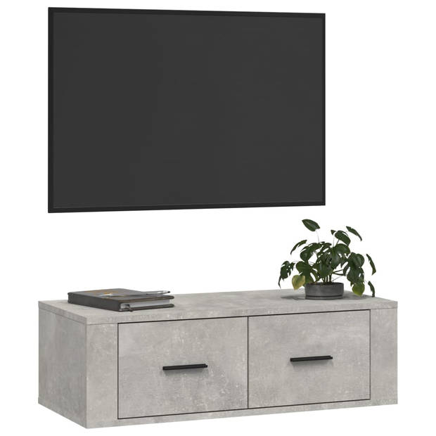 The Living Store Hangend TV-meubel Betongrijs - 80 x 36 x 25 cm - Duurzaam hout - 2 lades