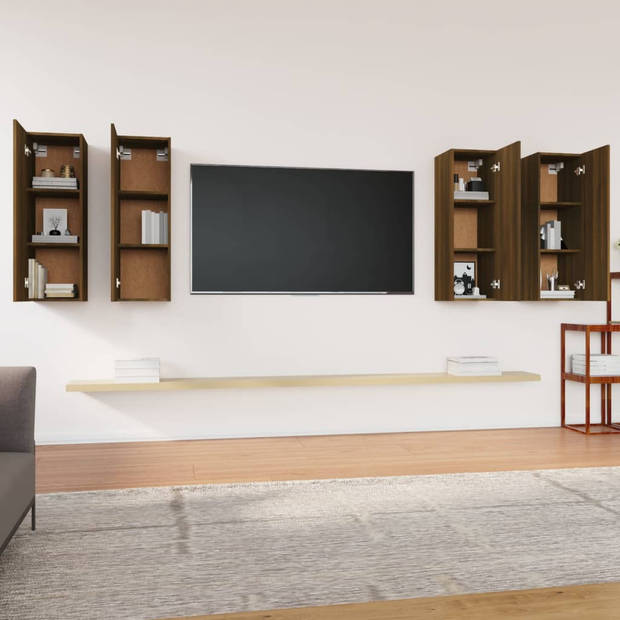 The Living Store Wandkast Bruineiken 30.5x30x90 cm - Hangende tv-meubelen