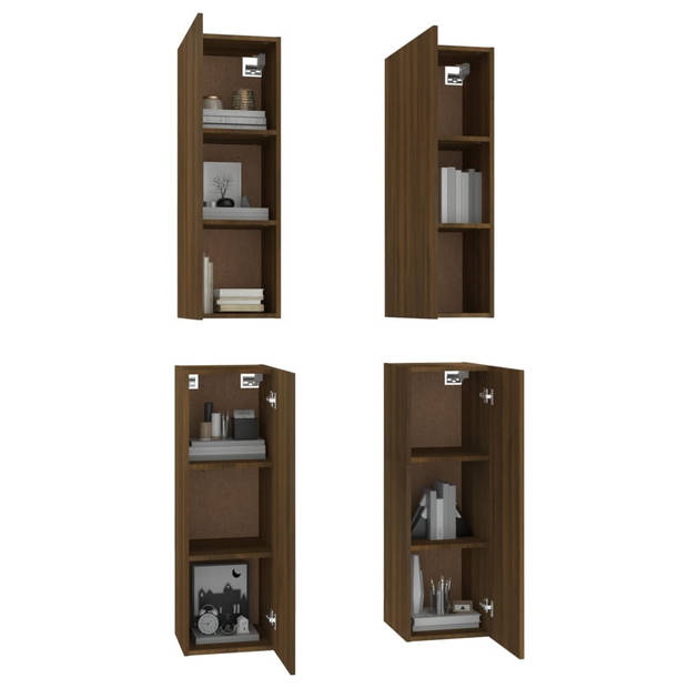 The Living Store Wandkast Bruineiken 30.5x30x90 cm - Hangende tv-meubelen