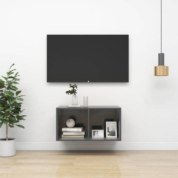 The Living Store Televisiewandmeubel - grijs - 37 x 37 x 72 cm - spaanplaat