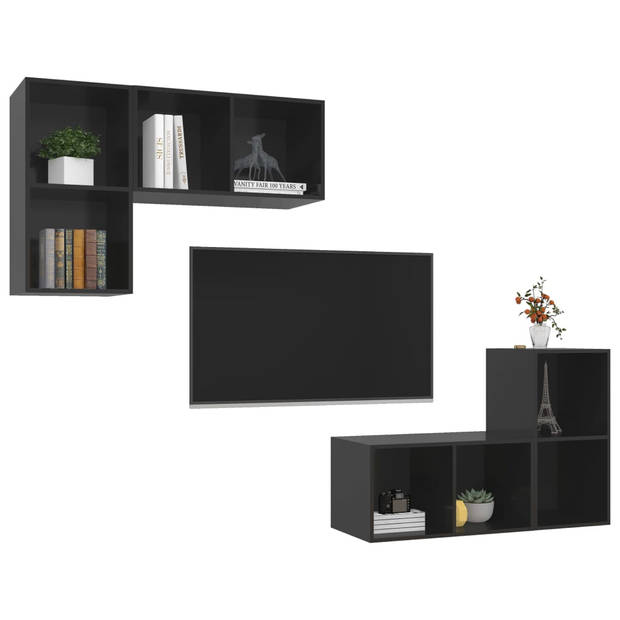 The Living Store TV-meubelset - Hoogglans zwart - 37 x 37 x 72 cm - 4 stuks