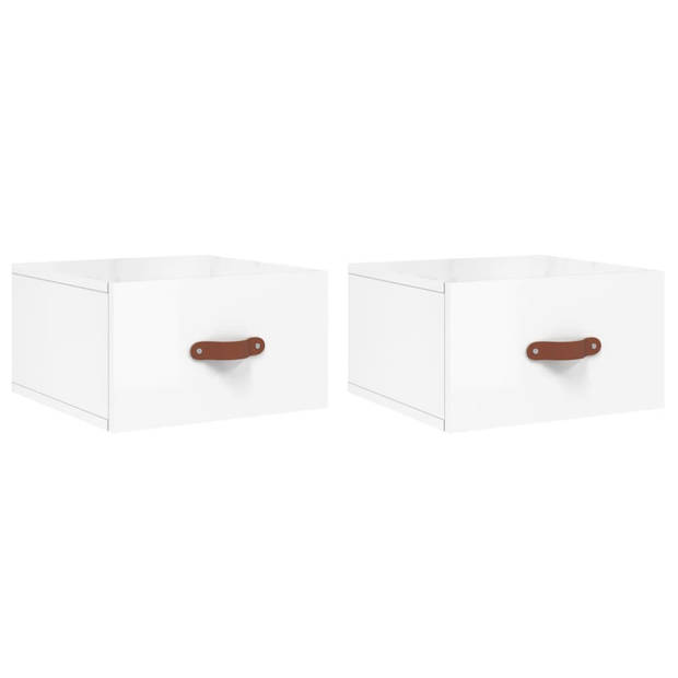 The Living Store Wandnachtkastjes - Hoogglans wit - 35 x 35 x 20 cm - Bewerkt hout