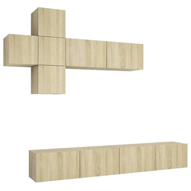 The Living Store televisiemeubel hangend - set van 4x 30.5 x 30 x 30 cm - 3x 100 x 30 x 30 cm - sonoma eiken spaanplaat