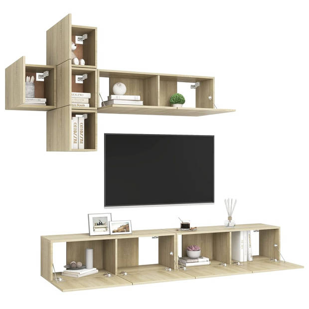 The Living Store televisiemeubel hangend - set van 4x 30.5 x 30 x 30 cm - 3x 100 x 30 x 30 cm - sonoma eiken spaanplaat