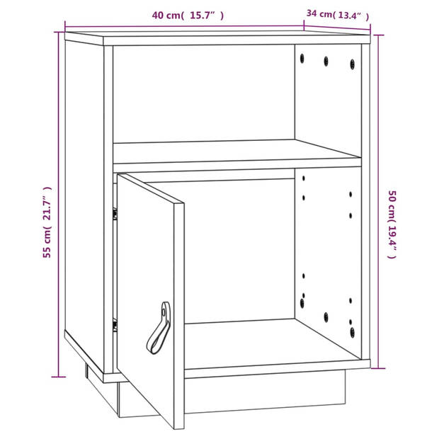 vidaXL Nachtkastje 40x34x55 cm massief grenenhout wit