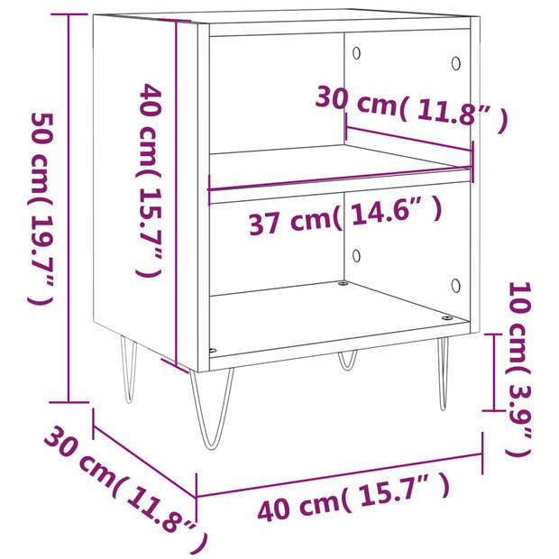 vidaXL Nachtkastjes 2 st 40x30x50 cm bewerkt hout hoogglans wit