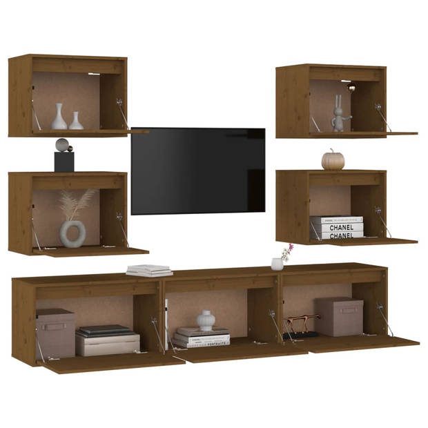 The Living Store Televisiemeubels Hangkasten - massief grenenhout - honingbruin - 3x 60x30x35 cm - 4x 45x30x35 cm