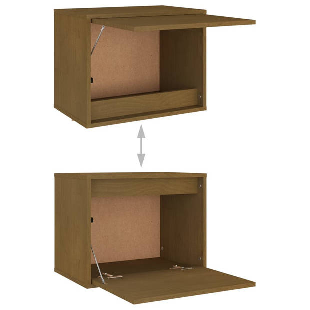 The Living Store Wandkasten TV-meubel Set - 2x 45x30x35 cm - 2x 30x30x100 cm - Massief Grenenhout - Honingbruin