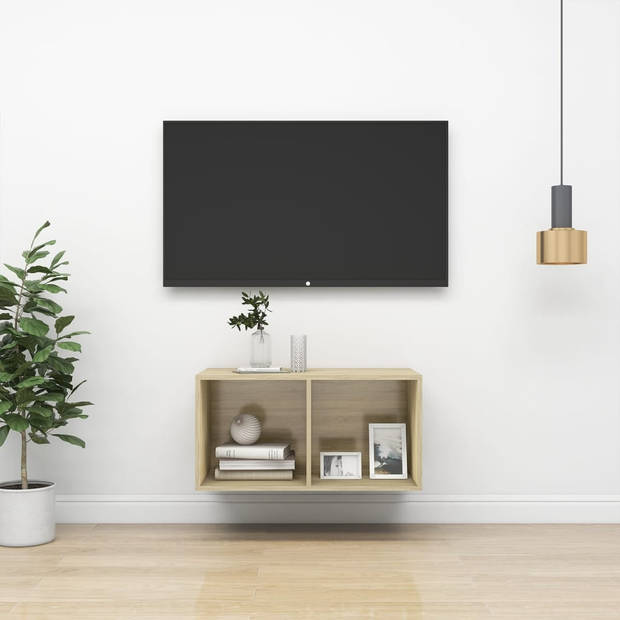 The Living Store Televisiewandmeubel - Sonoma Eiken - 37 x 37 x 72 cm - 2 Vakken