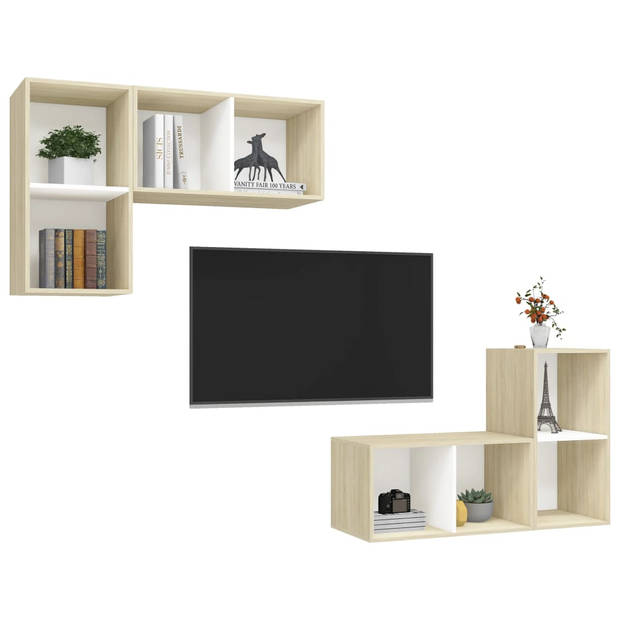 The Living Store Tv-meubelset - Televisiewand - wit en sonoma eiken - 37 x 37 x 72 cm - 4 stuks