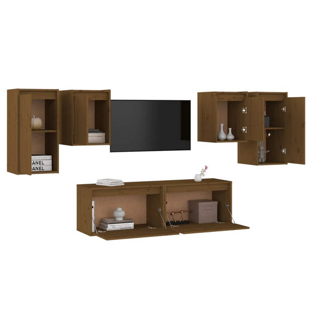 The Living Store Tv-meubel set - Grenenhout - Honingbruin - 60x30x35cm - 30x30x40cm - 30x30x60cm