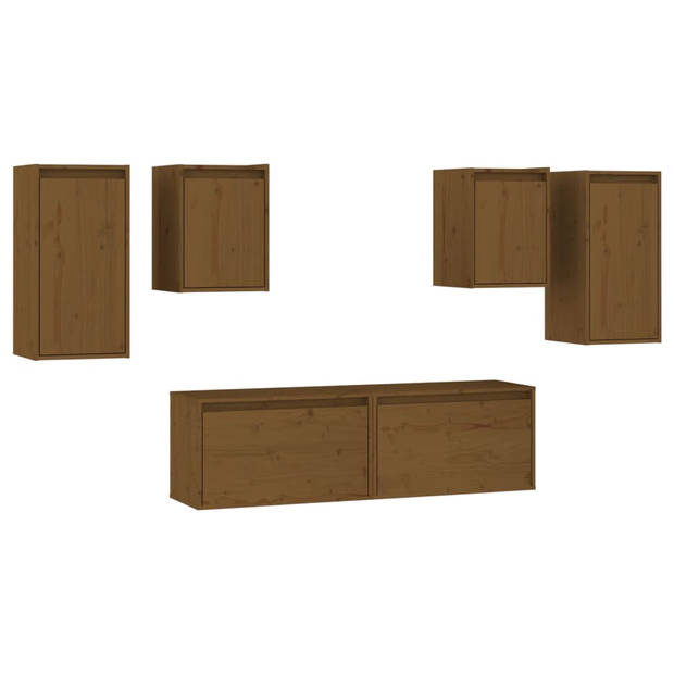 The Living Store Tv-meubel set - Grenenhout - Honingbruin - 60x30x35cm - 30x30x40cm - 30x30x60cm