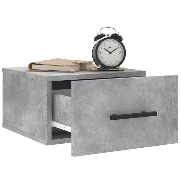 The Living Store Wandnachtkastje Betongrijs - Set van 2 - 35 x 35 x 20 cm - Wandgemonteerd