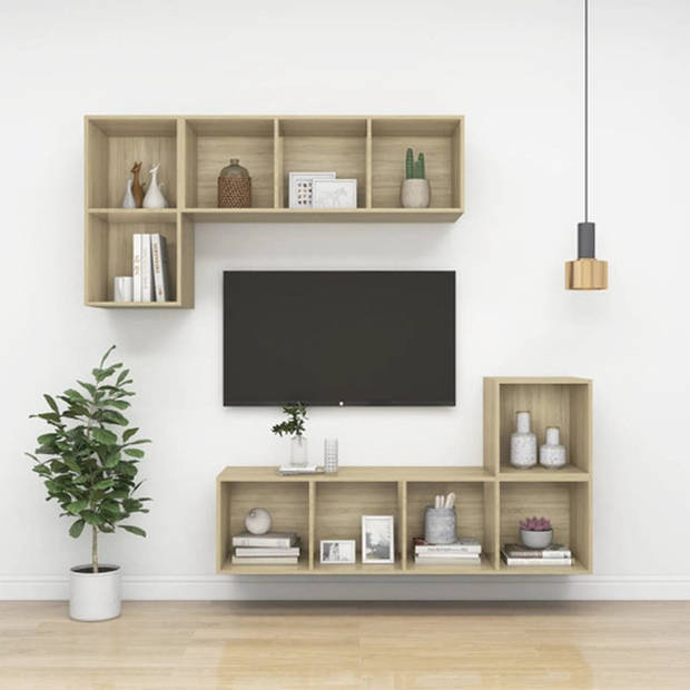 The Living Store Tv-meubel - Televisiewandmeubel - 37 x 37 x 142.5 cm - Sonoma eiken