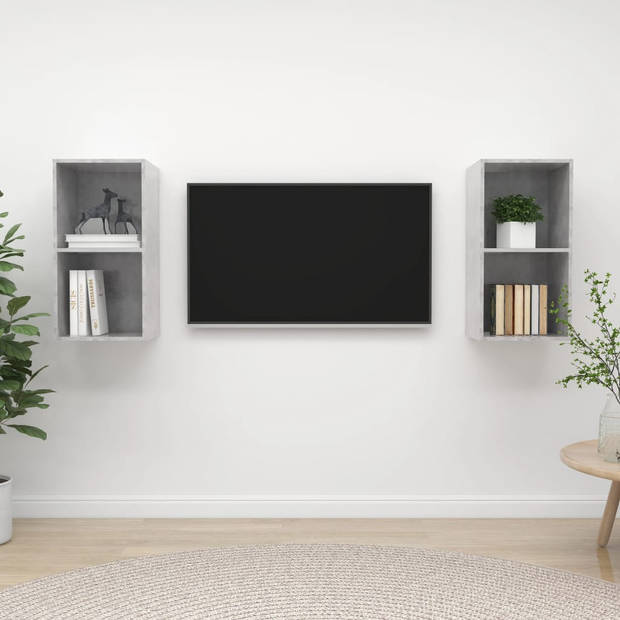 The Living Store tv-meubels betongrijs - set van 2 - 37x37x72 cm - opbergruimte