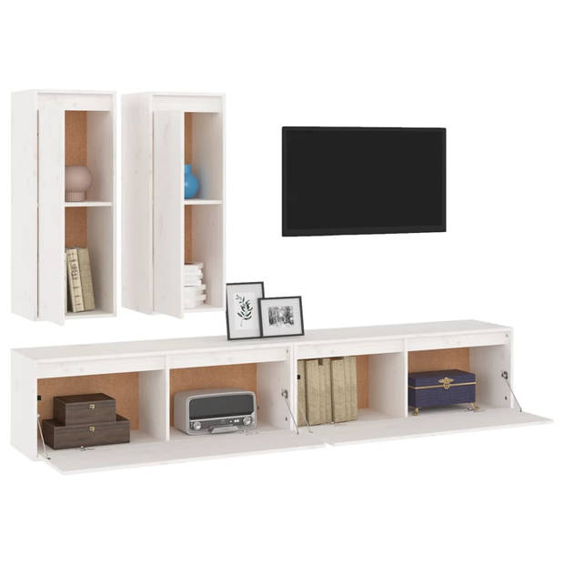 The Living Store Televisiemeubel - Wit - Massief grenenhout - 100 x 30 x 35 cm / 30 x 30 x 80 cm