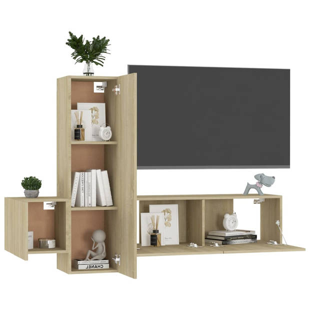 The Living Store 3-delige Tv-meubelset spaanplaat sonoma eikenkleurig - Kast