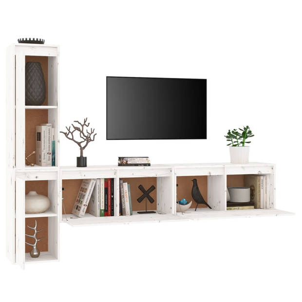 The Living Store Tv-meubel - Televisiekasten - Grenenhout - Wit - 30x30x80cm - 30x30x60cm - 80x30x35cm