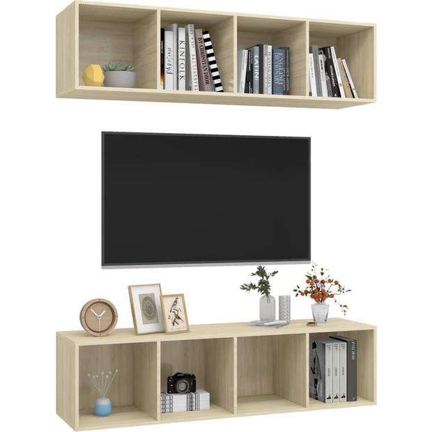 The Living Store Televisie Wandmeubel - Sonoma Eiken - 37x37x142.5 cm (B x D x H) - 4 Vakken