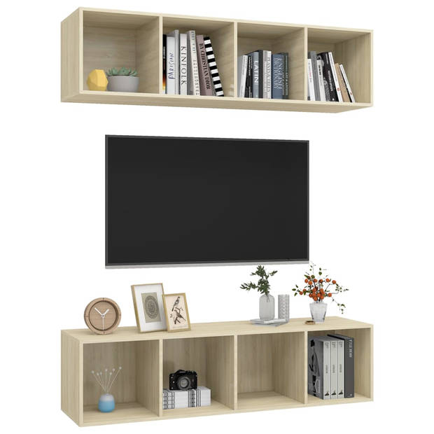 The Living Store Televisie Wandmeubel - Sonoma Eiken - 37x37x142.5 cm (B x D x H) - 4 Vakken