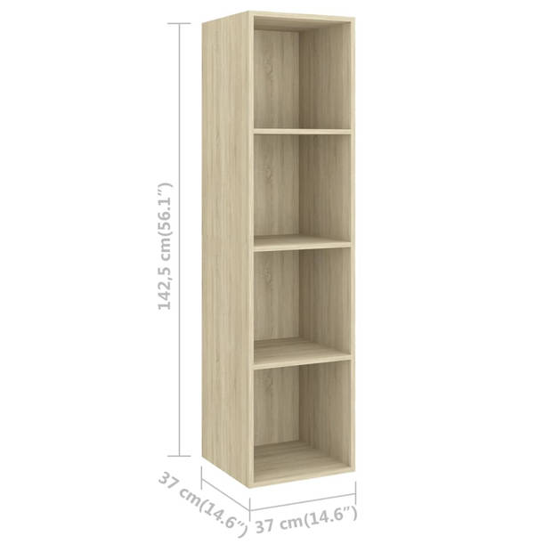 The Living Store Televisie Wandmeubel - Sonoma Eiken - 37x37x142.5 cm (B x D x H) - 4 Vakken