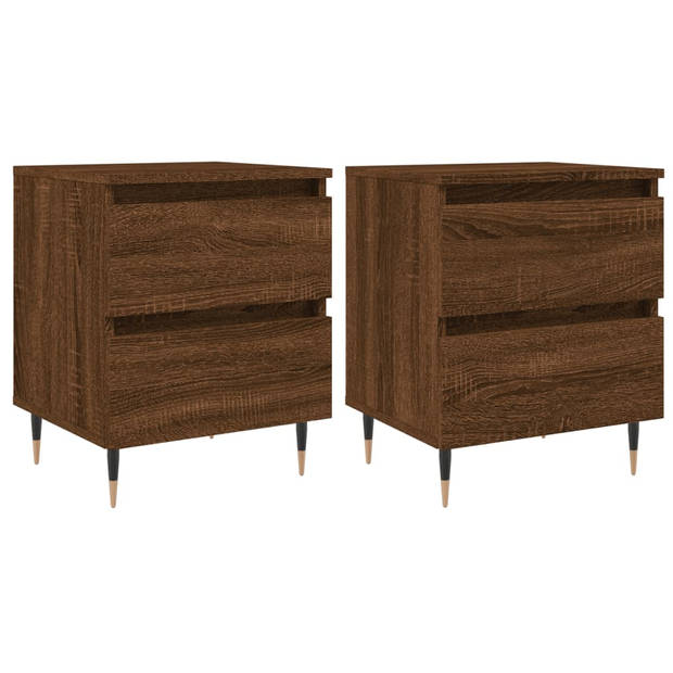 The Living Store Bedkastjes Bruineiken - Set van 2 - Bewerkt Hout - 40 x 35 x 50 cm - 2 Lades