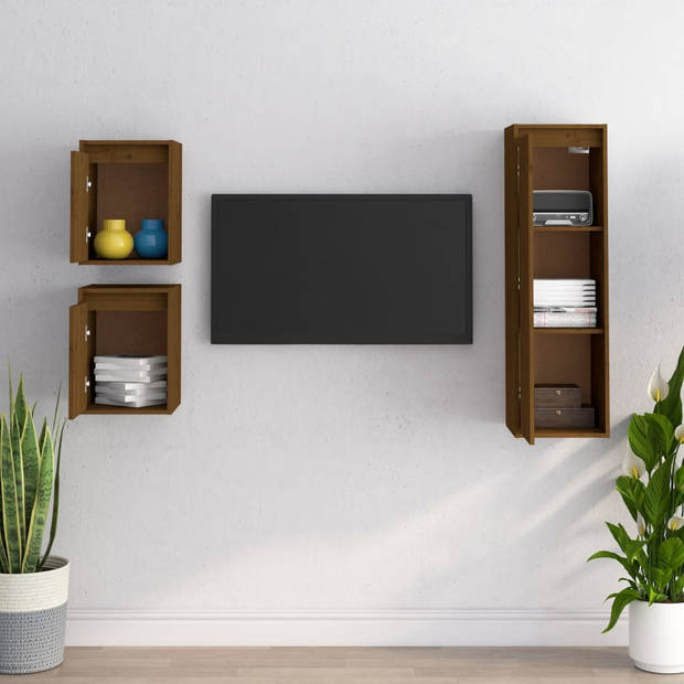 The Living Store TV-meubel - Hangkast van massief grenenhout - 30 x 30 x 40 cm - 30 x 30 x 100 cm - Honingbruin