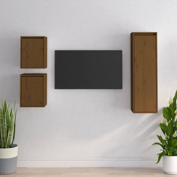 The Living Store TV-meubel - Hangkast van massief grenenhout - 30 x 30 x 40 cm - 30 x 30 x 100 cm - Honingbruin