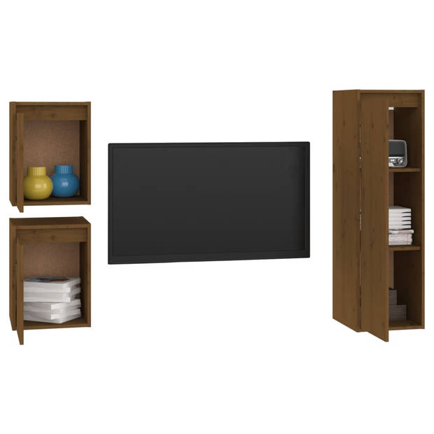 The Living Store TV-meubel - Hangkast van massief grenenhout - 30 x 30 x 40 cm - 30 x 30 x 100 cm - Honingbruin