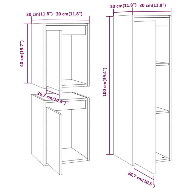 The Living Store TV-meubel - Hangkast van massief grenenhout - 30 x 30 x 40 cm - 30 x 30 x 100 cm - Honingbruin