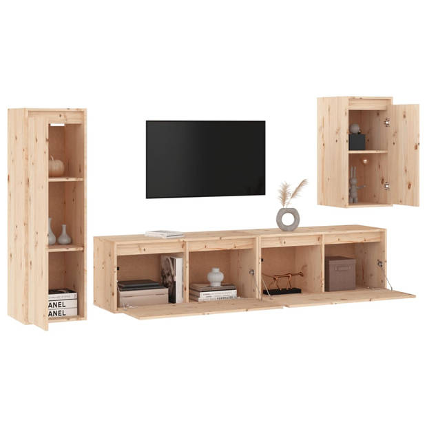 The Living Store Televisiemeubel - Classic Pine - Set van 4 - 80x30x35 cm - 30x30x60 cm - 30x30x100 cm