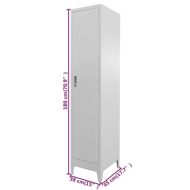 The Living Store Lockerkast Industrieel - 38 x 45 x 180 cm - Grijs